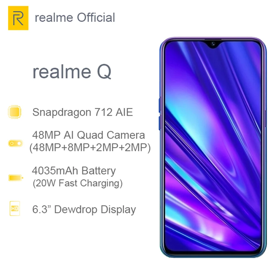 CN версия REALME Q 6 3 ''Dewdrop ГБ 64 Гб Восьмиядерный процессор Snapdragon 712AIE 48MP