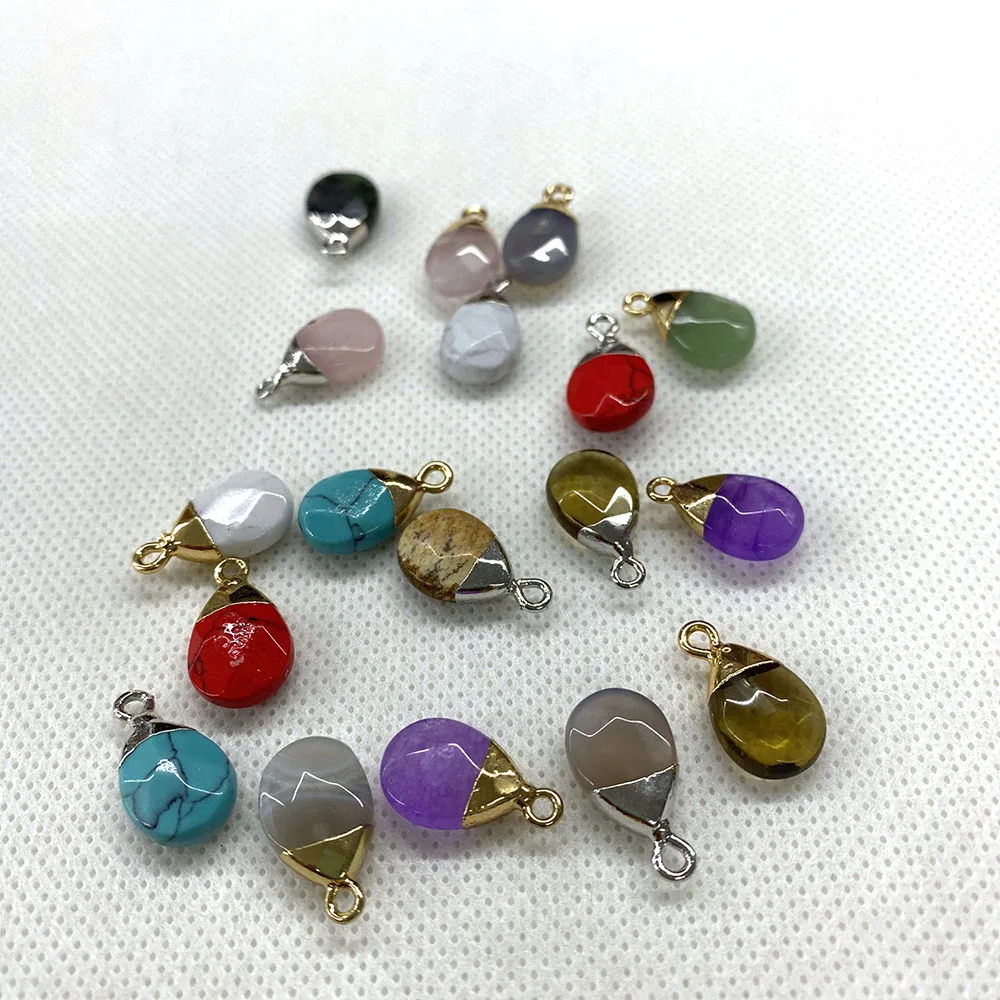 

5pcs/pack of Natural Stone Flat Drop Shape Pendant Red, White and Blue Turquoise DIY Exquisite Jewelry Bracelet Necklace 10x17mm