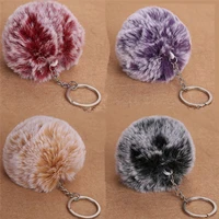 fluffy pom pom keychain ring for women bags car fashion faux rabbit fur pompom key chains jewelry accessories