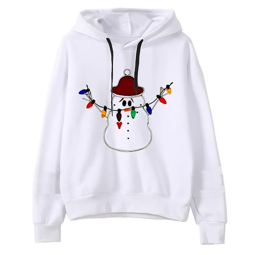 Толстовка с рождественским принтом Винтажные белые топы женские повседневные