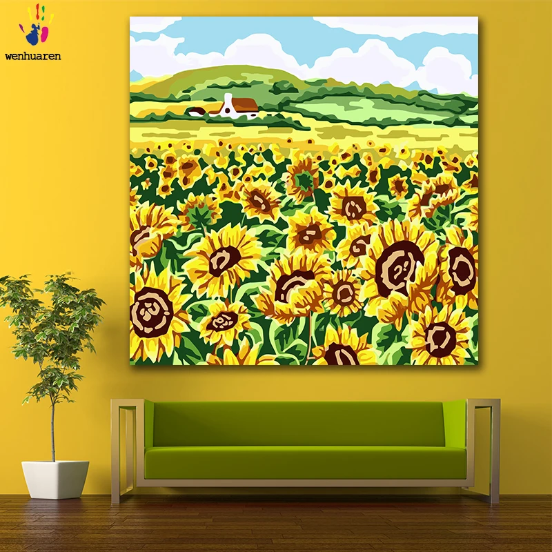 DIY картинки для раскраски по номерам с цветами подсолнух цветок море картина