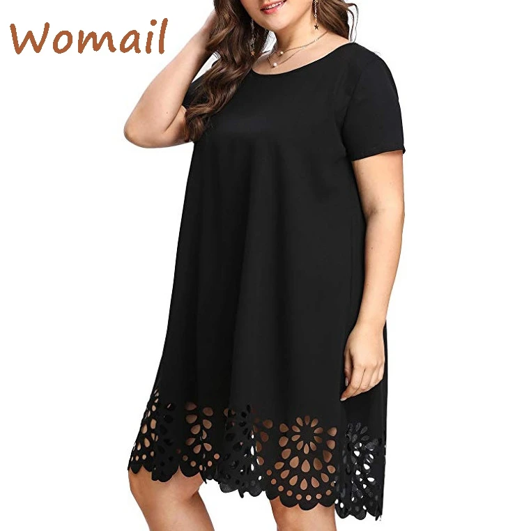 Размера плюс женские Платья повседневные однотонные Вадим с коротким рукавом