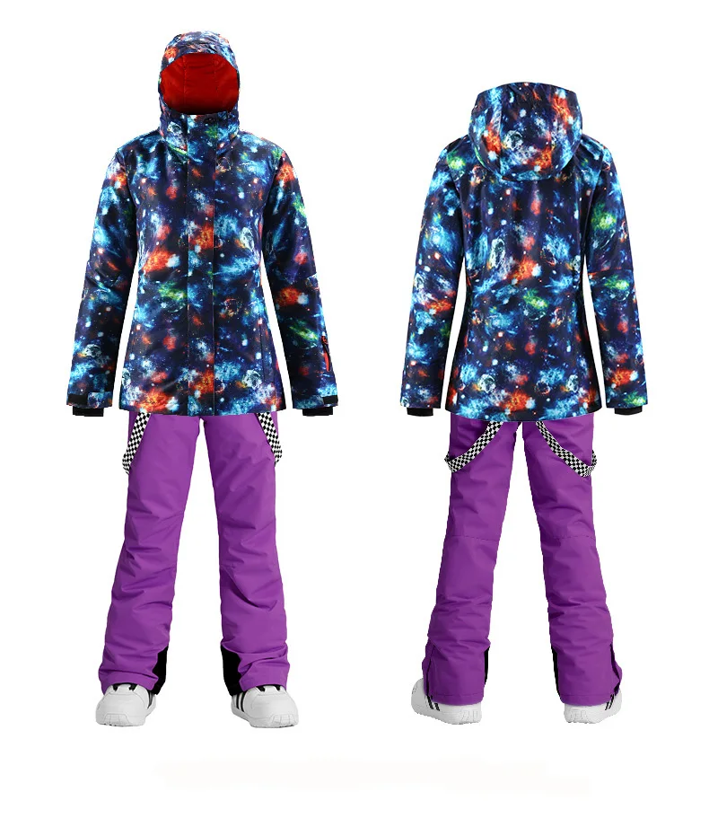 Женский лыжный костюм зимний ветрозащитная водонепроницаемая куртка и штаны