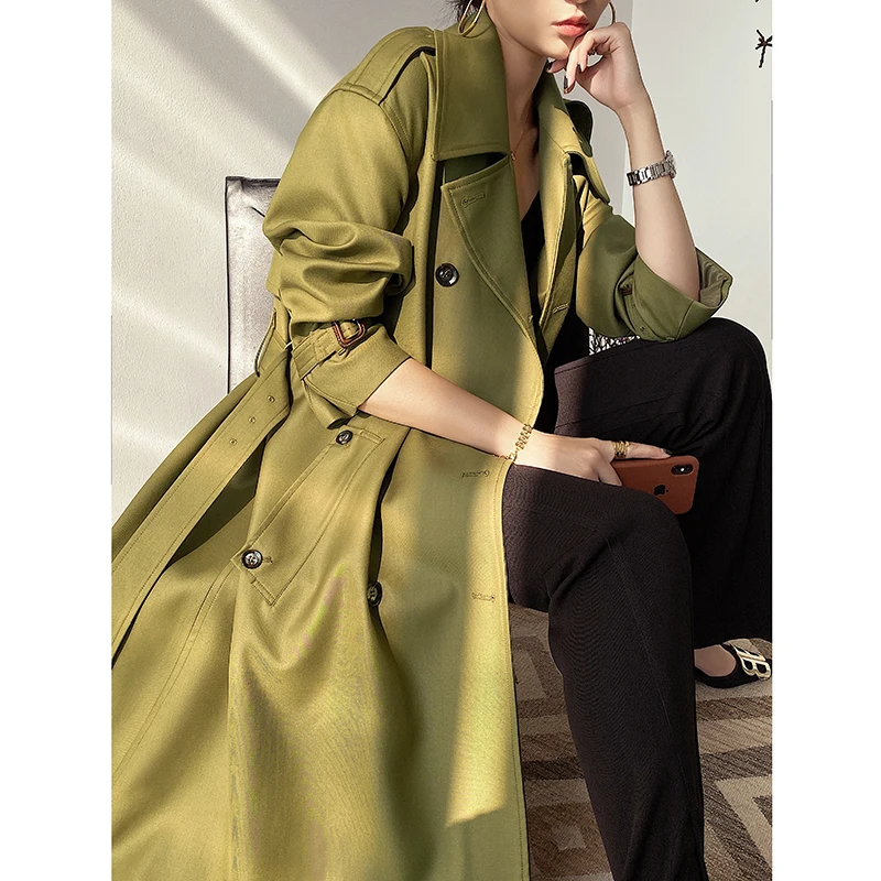 [EWQ] 2020 Autumn New Products Simple Long Sleeve High Quality Women Windbreaker Korea Double Breasted Lace Trench Coat Outwear | Женская