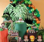 Тропические растения зеленые листья на тему день рождения фон baby shower дети ярких цветов баннер круглая панель круглый фон Y-09