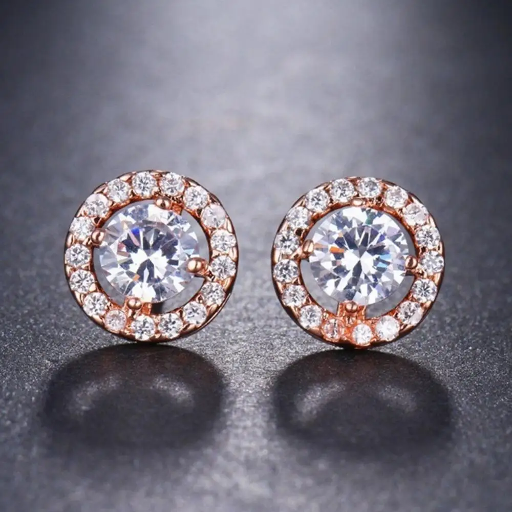 

Gift Birthday Gift Stud Earrings Fashion Rhinestone Inlaid Women Alloy Luxury Round Birthday Gift