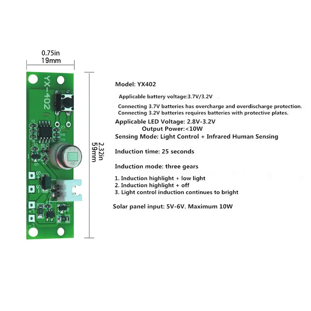 

3.7V infrared solar lamp panel circuit board solar lamp board control sensor night light controller module Dropship