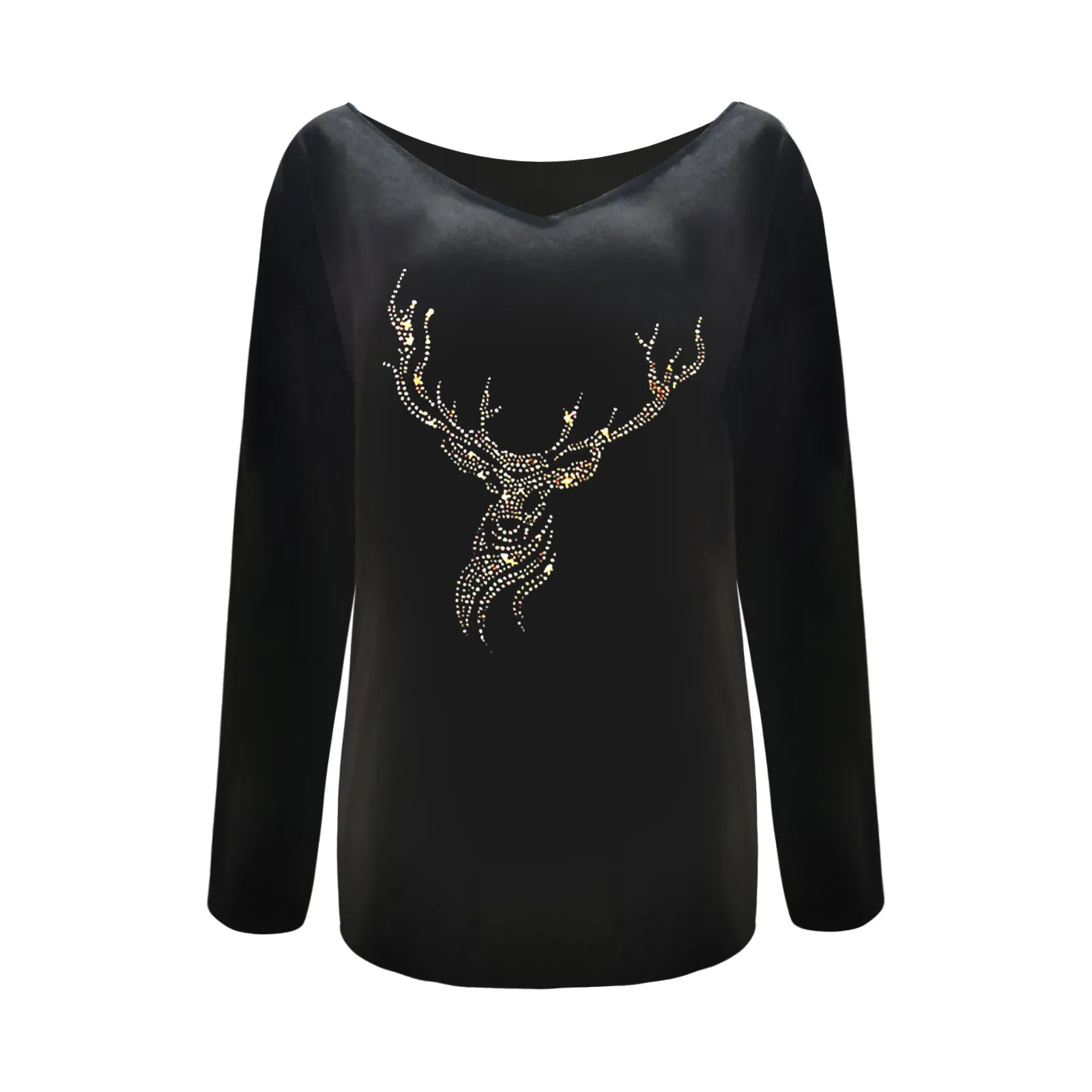 

Fashion Tops Women Diamond Embroidery T shirt Lace Collar Long Sleeve Butterfly Print Pullover Ladies Tops