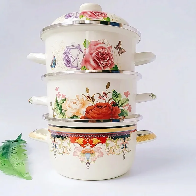 

Thick Enamel Enamel Pot Flat Bottom Soup Pot Enamel Stew Pot Porridge Medicine Pot Glass Lid Soup Pot Cute Rabbit Hot Pot