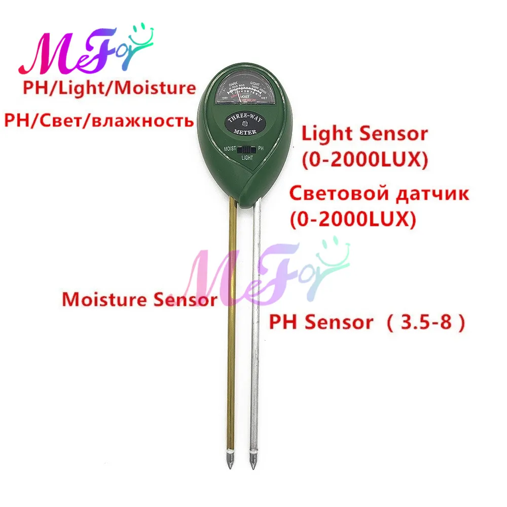 Medidor de Ph del suelo 3 en 1, medidor de PH y humedad, medición de la temperatura solar, análisis de intensidad, acidez alcalina