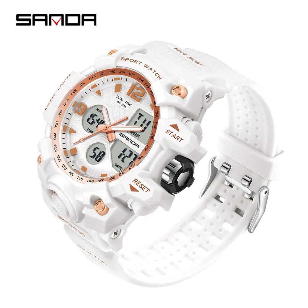 SANDA Fashion Sports Women's Watches Multifunction Waterproof Watch Digital Wristwatch Casual Clock Relogio Feminino