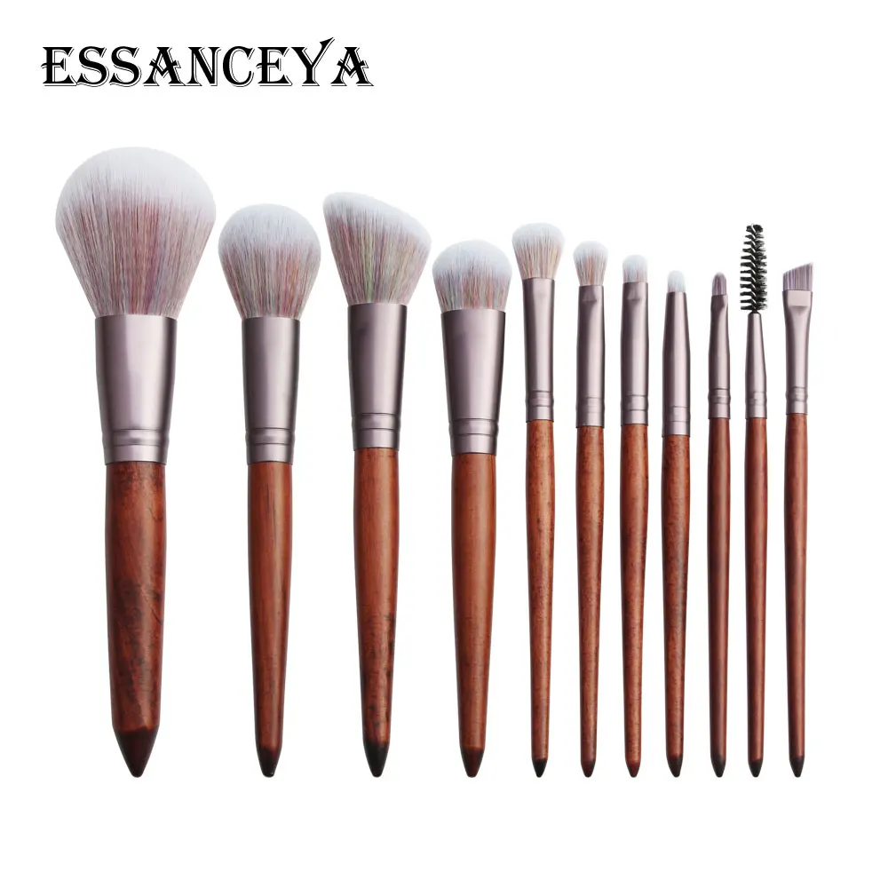 wooden ESSANCEYA 11 шт красный деревянный набор кистей для макияжа Румяна Тени для век Пудра кисть для растушевки теней Кисть для макияжа инструменты косметический набор - Handle Color: wooden