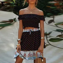 Everkaki Boho 2 шт. костюмы наборы для женщин цветочный принт Лето с