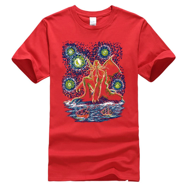 Футболки мужские с 3D-принтом звездной ночи Ктулху из чистого хлопка классическим