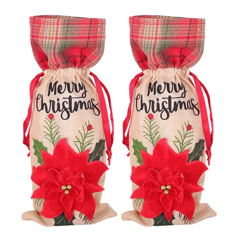 

2Pcs Christmas Wine Bottle Cover for Christmas Dinner Wine Tasting Party Table Decorations