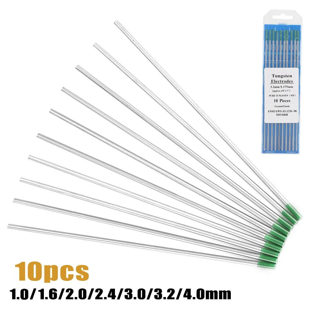 

10PCS Tungsten TIG Welding Electrodes WP Green Tip 1.6/2.0/2.4/3.0/3.2/4.0*175mm For Welding Of Carbon Steel Stainless Steel