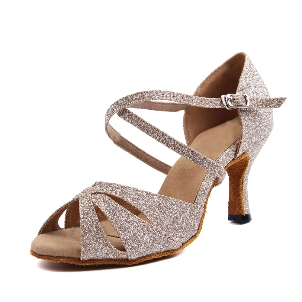 Women Ballroom Latin Dance Shoes Gold Salsa Tango Bachata Dance Shoes for Prom Wedding Dancing Heel 6/7.5/8.5 cm VA30