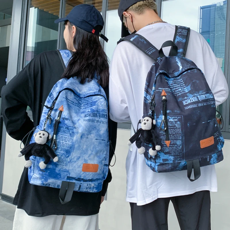 

Повседневный холщовый рюкзак для женщин, Модный милый рюкзак для мужчин, вместительная школьная сумка для колледжа, женская синяя сумка для...