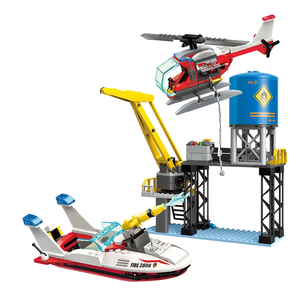 

Конструктор Enlighten, пожарные спасательные морские платформы, 3 фигурки, 321 шт., Обучающие игрушки, без коробки