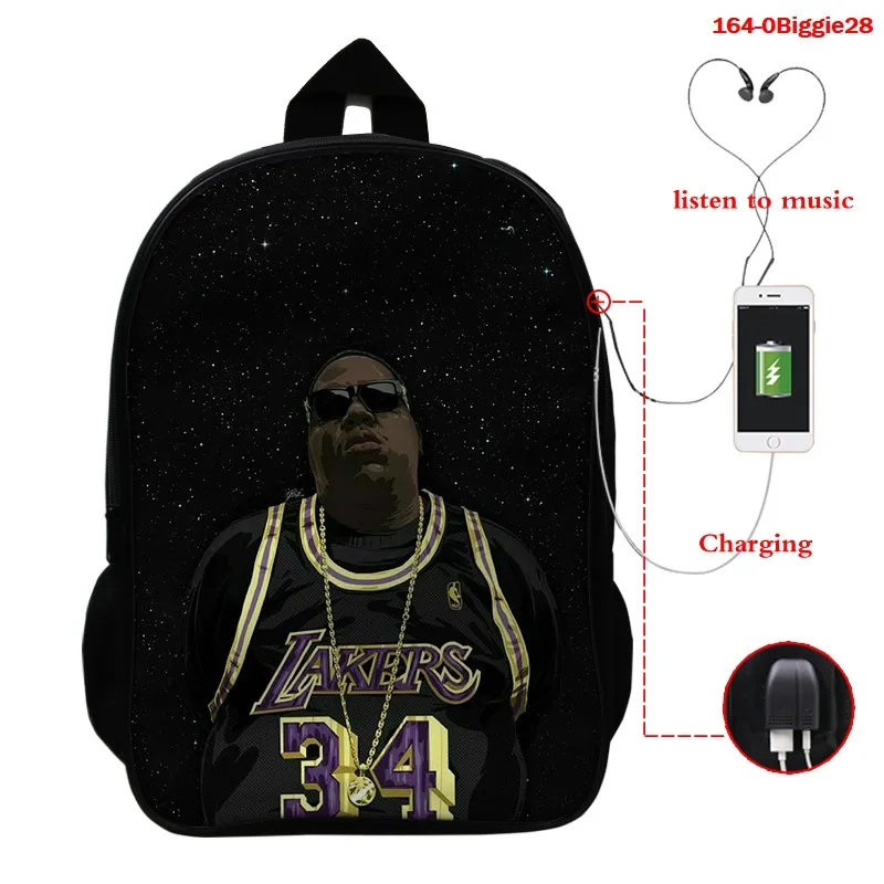 

Biggie Smalls School Backpack for Teenagers Kids Boys Children School Bag Usb Charging Student Laptop Backpack Travel Bookbag
