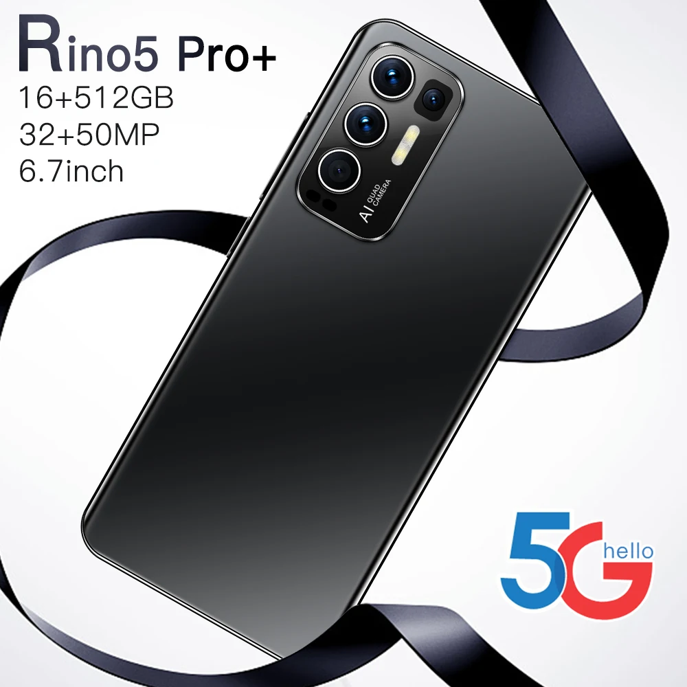

Hot Sale Rino5 Pro Smartphone Global Version 16G 512G 6.7 Inch Screen 6800mAh Snapdragon 888 32MP 50MP Camera Face ID Cell Phone