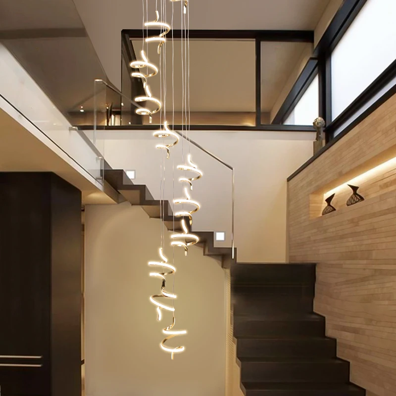 

Современные светодиодные подвесные светильники с золотым хромированным покрытием, современный дизайн для гостиной, виллы, зала, винтовой л...