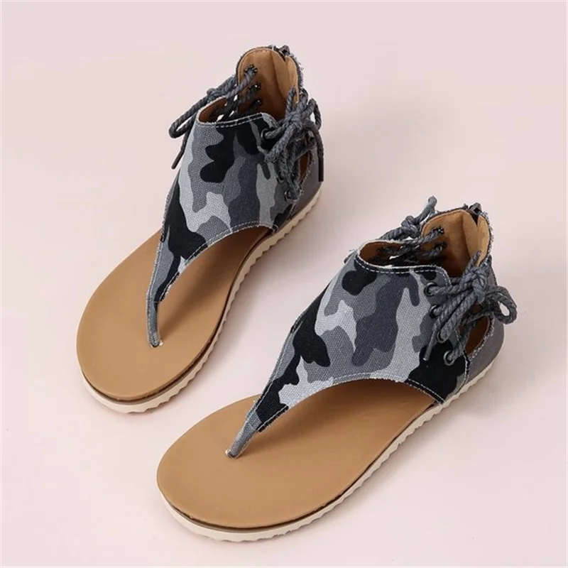 Сандалии женские камуфляжные кожаные модные пляжные босоножки Ретро стиль