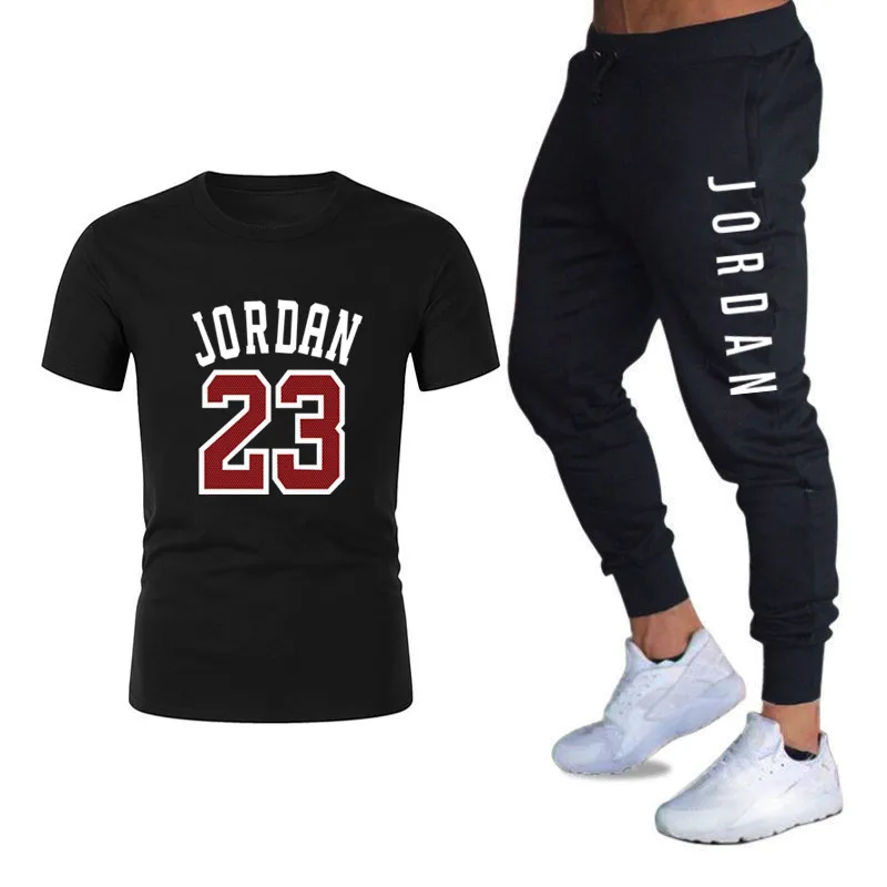 

New men's sweatshirt + pants 2-piece casual sportswear spring and summer suit track and field sportswear cotton T-shirt