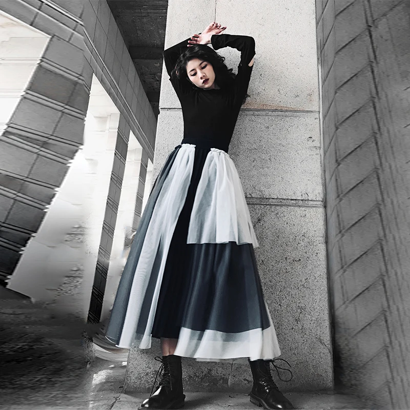 Женская Лоскутная юбка XITAO повседневная Асимметричная сетчатая трапециевидной