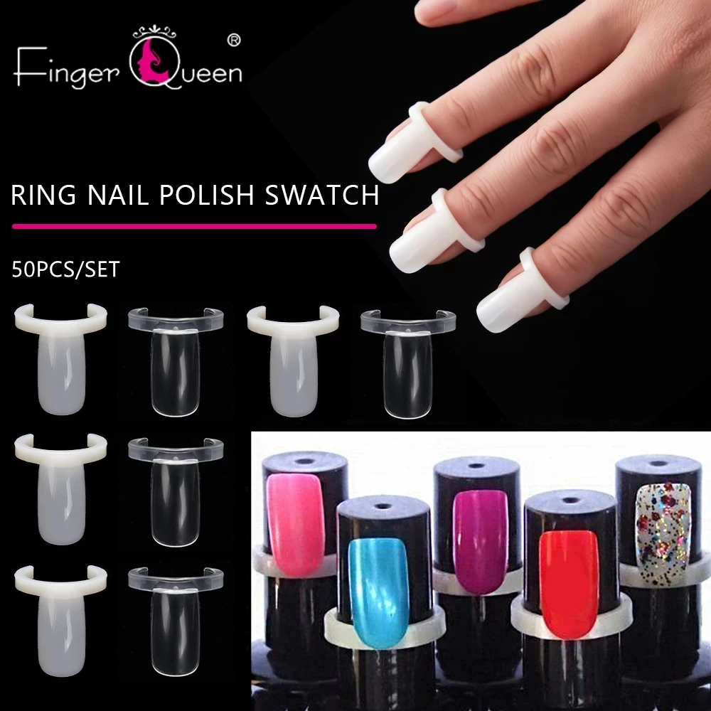 Fingerqueen 50/Pcs Acrylic Full Nail Polish UV Gel Color Pops Display Natural Nail Art Ring Style Nail Tips Chart Full Nail