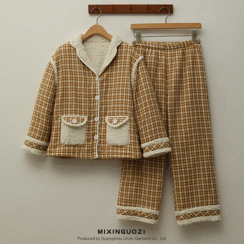 

Клетчатый Комплект для сна, женская ночная рубашка, Пижамный костюм, сексуальная ночная рубашка из 2 предметов, домашняя одежда из кораллово...