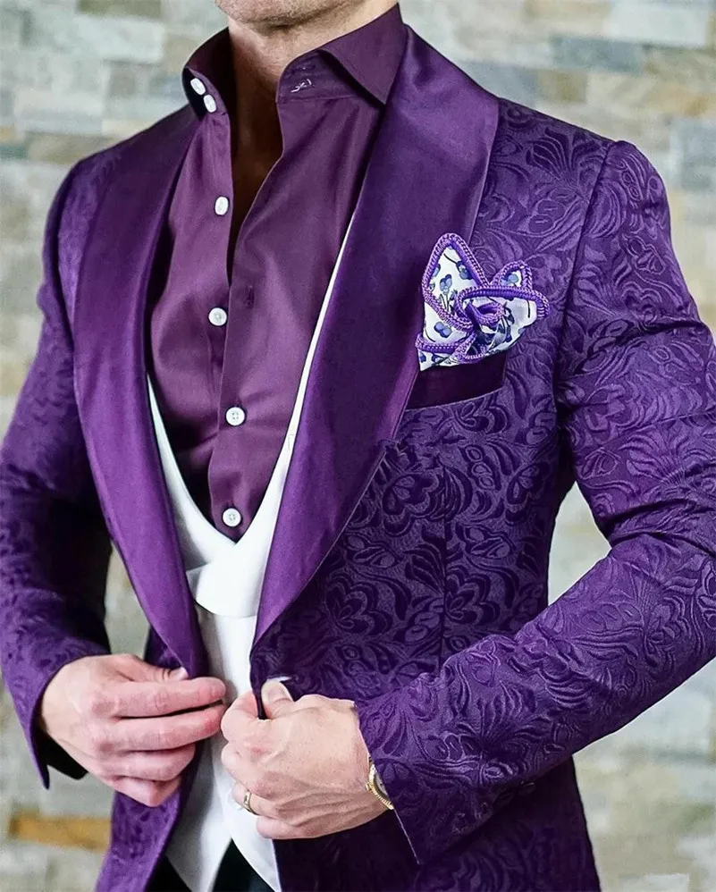 Elegant Mens Suits 2023 Italian Design Custom Made Purple Jacquard ...