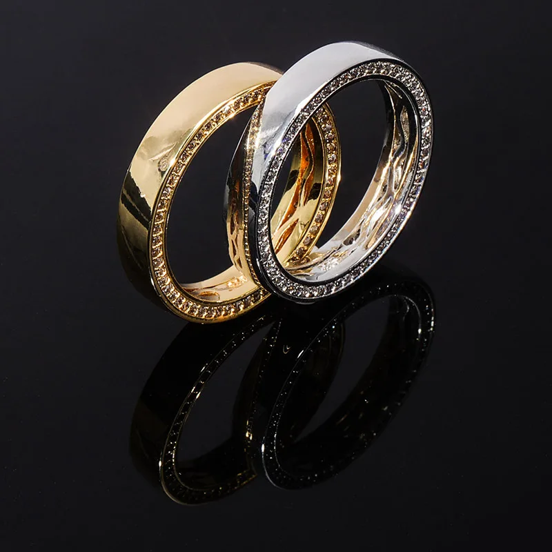 

S925 Sterling Silver Glossy Hip Hop Ring Micro-inlaid Zircon Personality Jewelry Men and Women Couple Ring Jewelry 210310-49