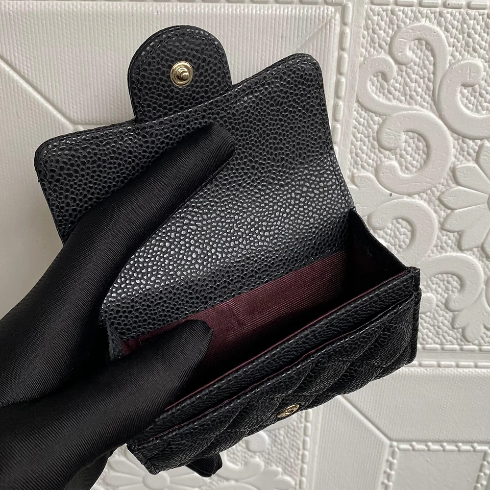 

Free Shipping High Quality Leather Coin Purse Ladies Flip Caviar Credit Card Case Buckle Short Wallet Cowhide Card Holder Men 21
