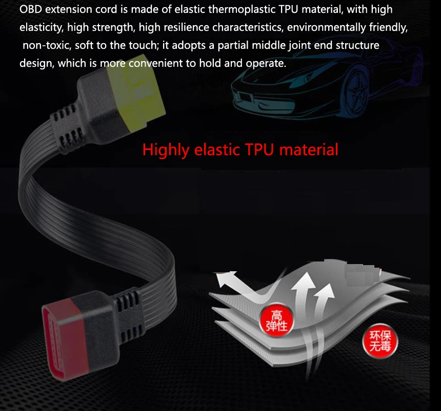 Кабель-удлинитель 16-контактный штекер-гнездо OBD2 разъем диагностический