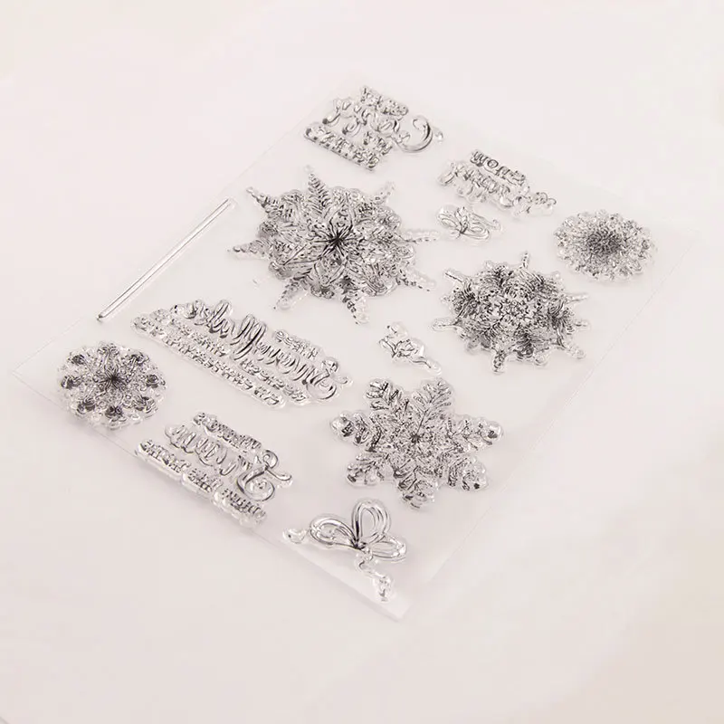 Рождественский Большой Снежинка с надписями прозрачный силиконовый штамп