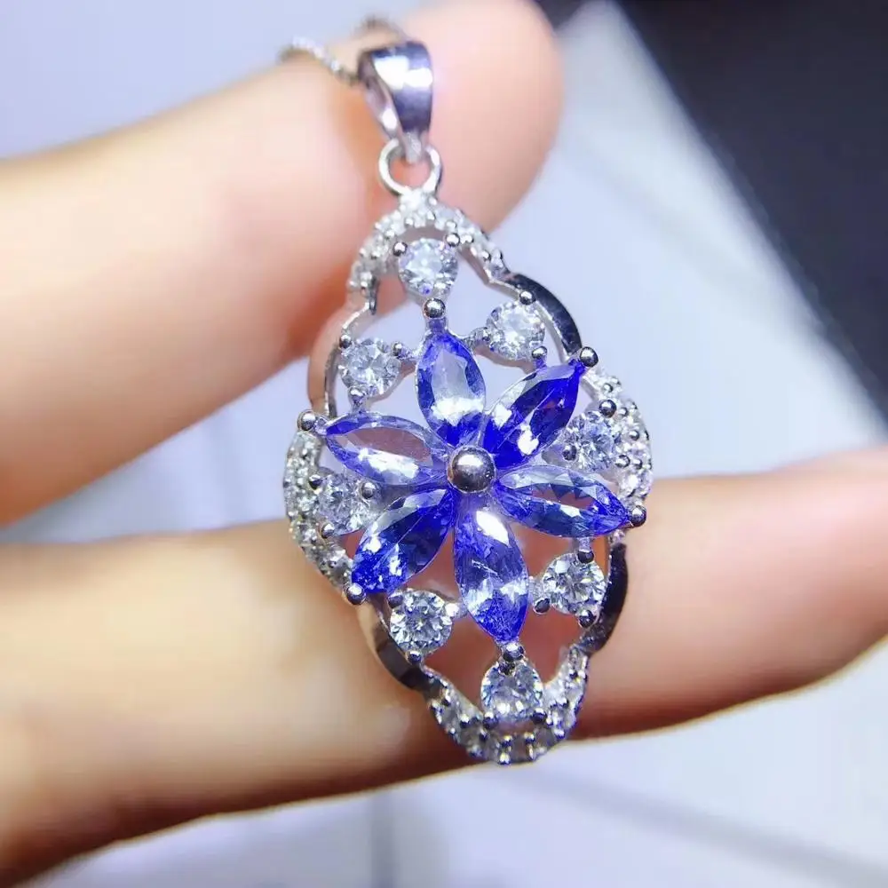 Новое поступление из натурального Подвеска танзанита ожерелье 925 серебро