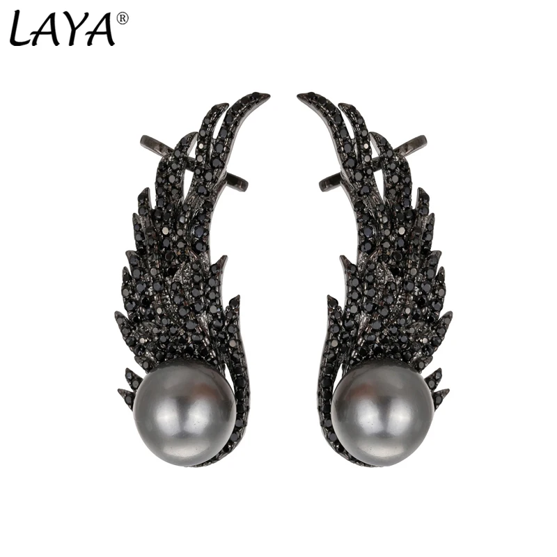 

Laya 925 Sterling Silver High Quality Leaf Style Gem Pearl Earrings For Women Engagement Birthday Party Jewelry Gift 2021 Trend
