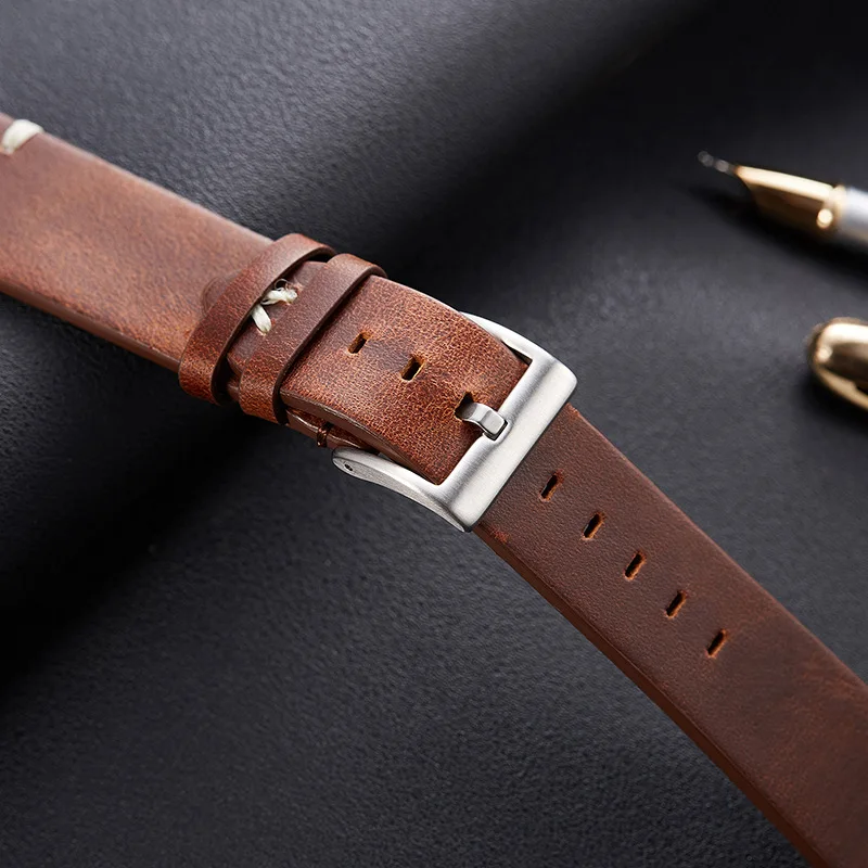 New Oil Max Leather 20mm 22mm Watch Strap Handmade Wristband Belt Brown Coffee Watchband Quick Release