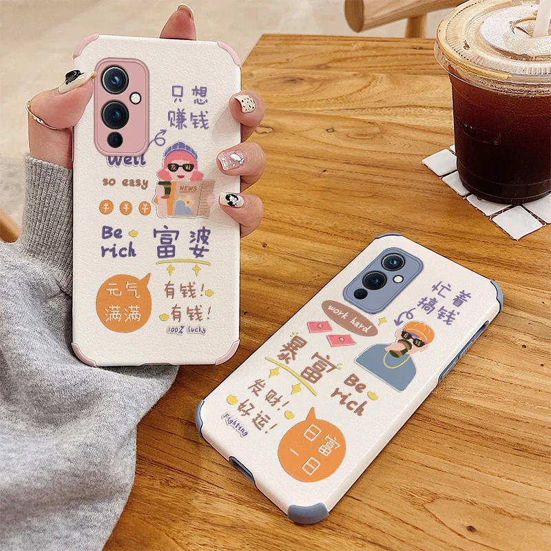 

Rich Girl Phone Case For Oneplus 9 9pro 8t 8 8pro Pro Lambskin Four Corners Stick Leather Cover