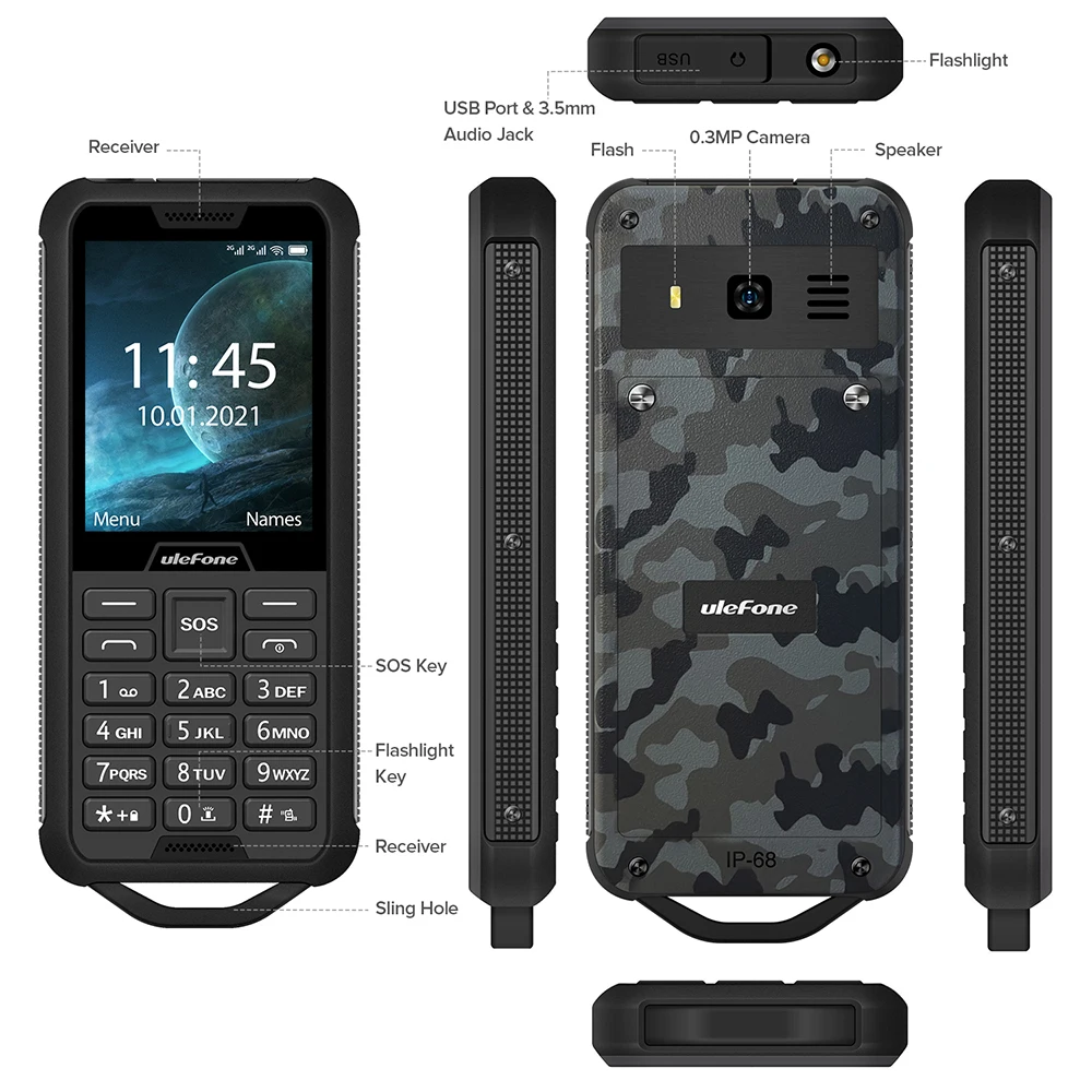 Ulefone Armor Mini 2 Мобильный телефон IP68 водонепроницаемый открытый мобильный 4 &quotMTK6261D