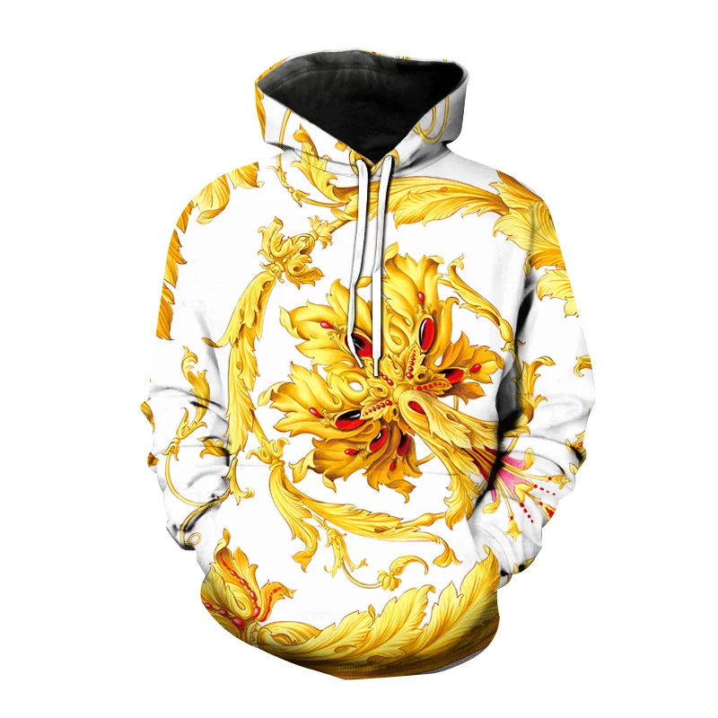 

Autumn/Winter New Fashion Hip Hop Hoodie Baroque 3D Printed Sweatshirt Men's Women's Gold Retro Oversized Hoodie