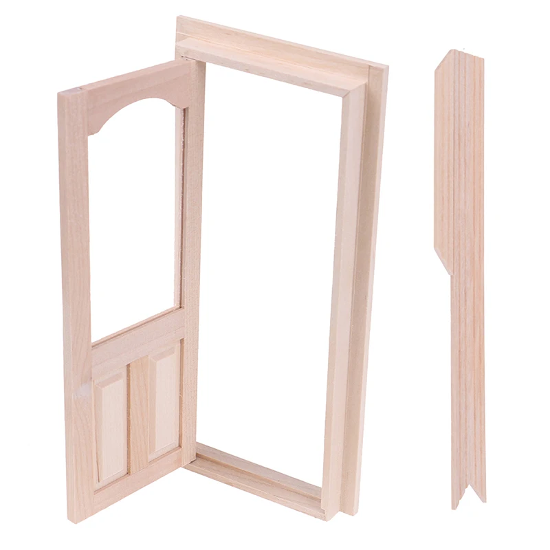 

Dollhouse Miniature Wooden Door Furniture Model DIY Unpainted Wood color