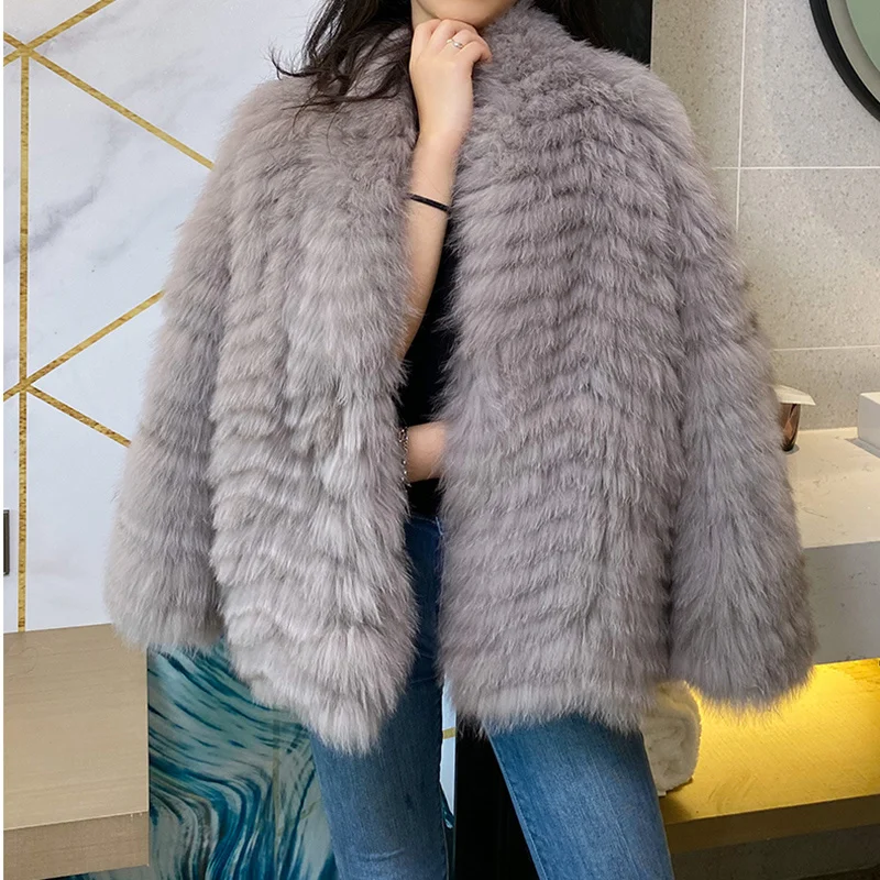 

SHZQ Women's Jacket Real Fox Fur Coat Winter Genuine Warm Thick Fox Fur Outwear Female Natural Strips Fur Clothing