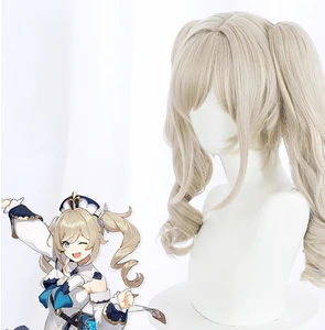 Game Genshin Impact Barbara Cosplay Wigs 50cm Curly Ponytails Cosplay Wig Heat Resistant Synthetic Hair