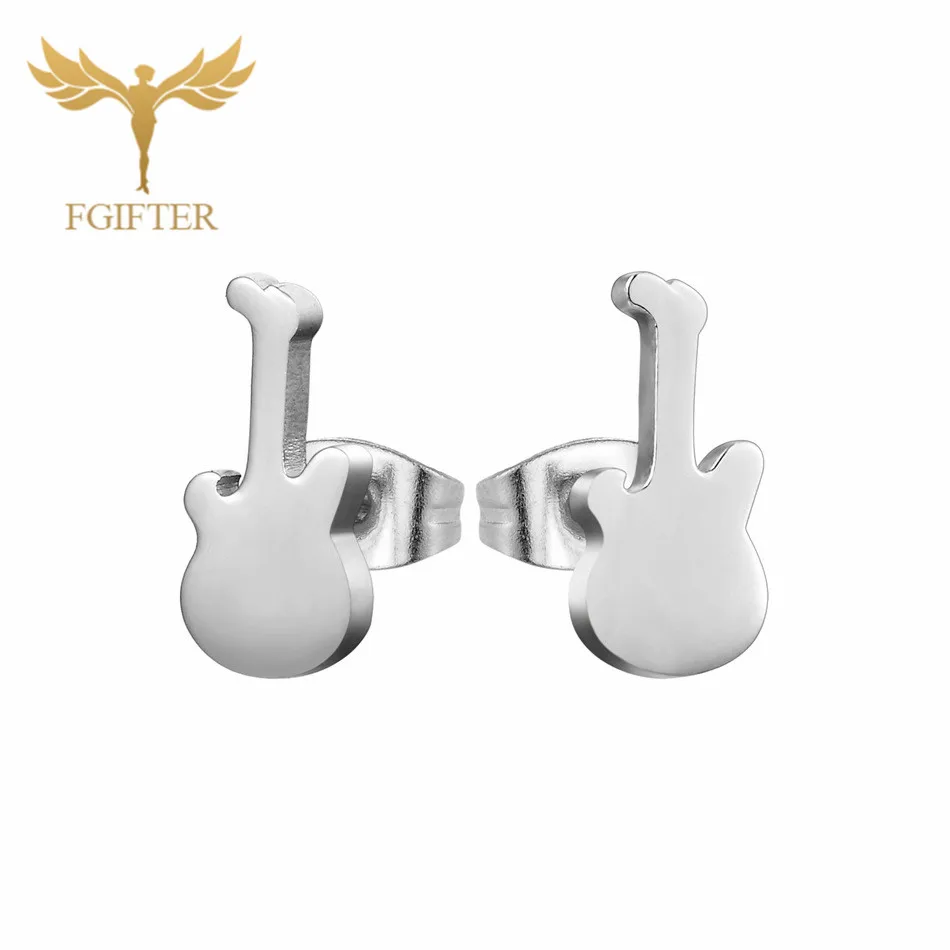 guitar earrings 12pairs/lot Wholesale Star Earrings Set Man Woman Girl Stud Earring Gold Stainless Steel Jewelry Fashion Jewellery - Окраска металла: guitar earrings