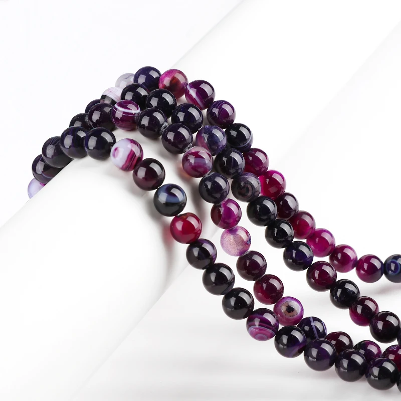 

1strand/lot Natural Purple Banded Agat Natural Stone Round Spacer Beads For Jewelry Making 4 6 8 10 12 mm DIY Bracelet Necklace