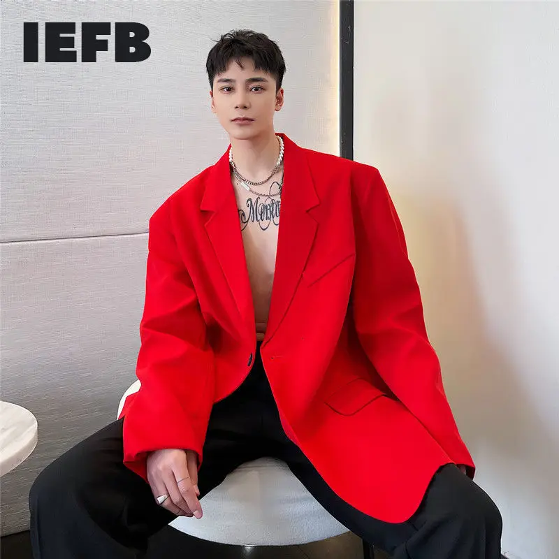 

IEFB Men's Wear Early Autumn Red Suit Coat Fashion Single Breasted Blazer Tops Notched Collar Long Sleeve Big Size Cloth 9Y5545
