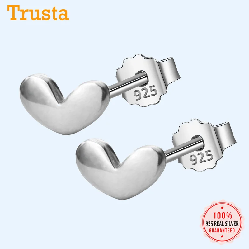Trusta 925 пробы серебряные ювелирные изделия модные милые мини 0,5 см X 0,3 см маленькие серьги-гвоздики в форме сердца подарок для девочек Дети Леди DS297