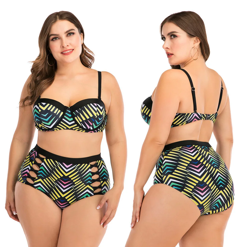 2020 танкини женский купальник размером 4XL Раздельный с принтом бикини завышенной